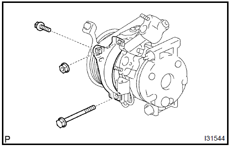 c. Remove the 3 bolts and compressor and magnetic clutch