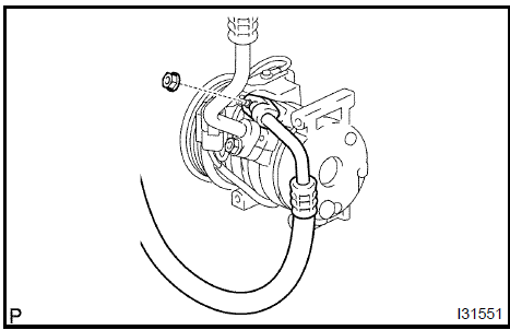 Disconnect cooler refrigerant discharge hose No.1