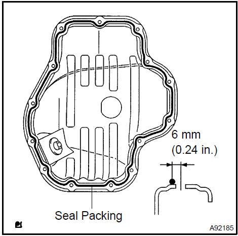 c. Install the oil pan with the 12 bolts and 2 nuts.Torque: 9.0 N·m (92 kgf·cm, 80 in.·lbf)