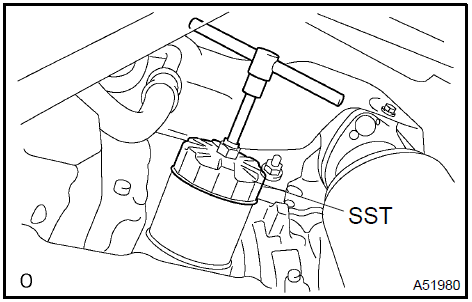 Remove oil filter sub-assy