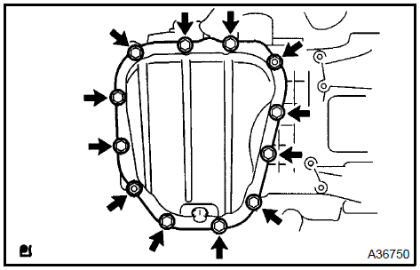 b. Insert the blade of SST between the oil pan No. 1 and oil