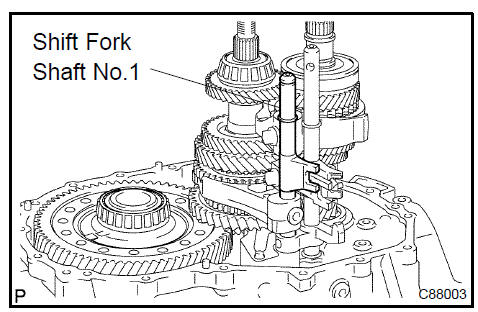 c. Install the shift fork bolt to the gear shift fork No.1.