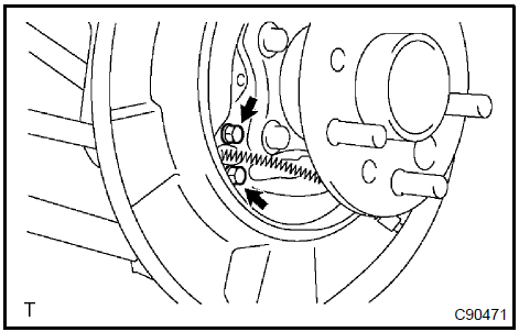 b. Remove the 2 nuts, bolt and parking brake cable assy