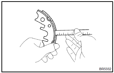 Inspect parking brake shoe lining thickness