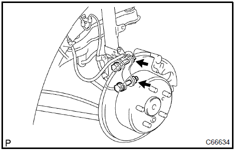 c. Install the flexible hose and ABS speed sensor wire harness