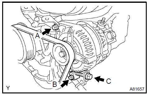 f. Remove bolts A and B, and the generator.