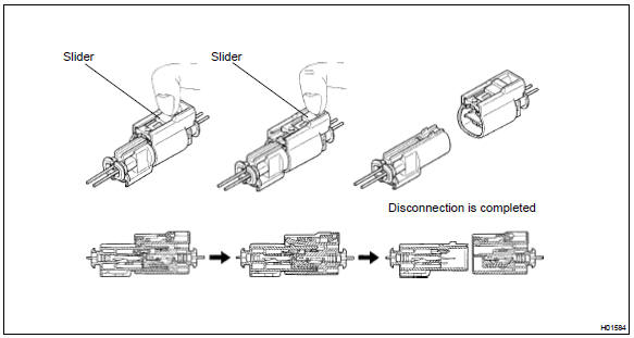 Disconnection of connector for front seat airbag assy