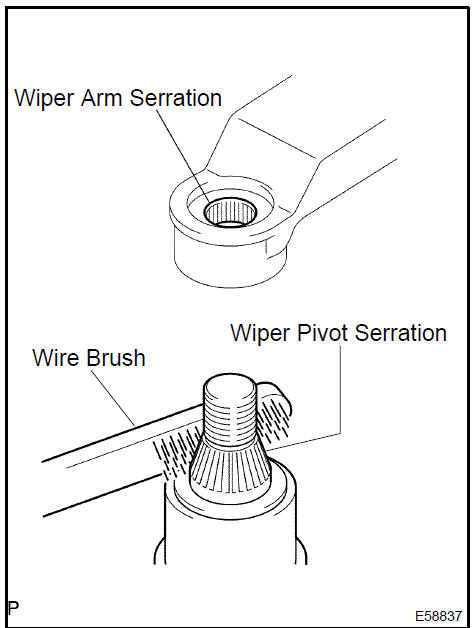 d. Align the FR wiper blade front end with the mark and