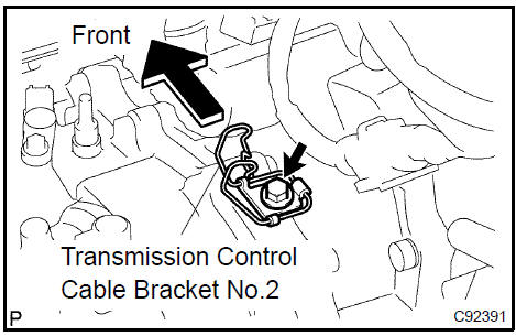Install transmission control cable bracket No.2