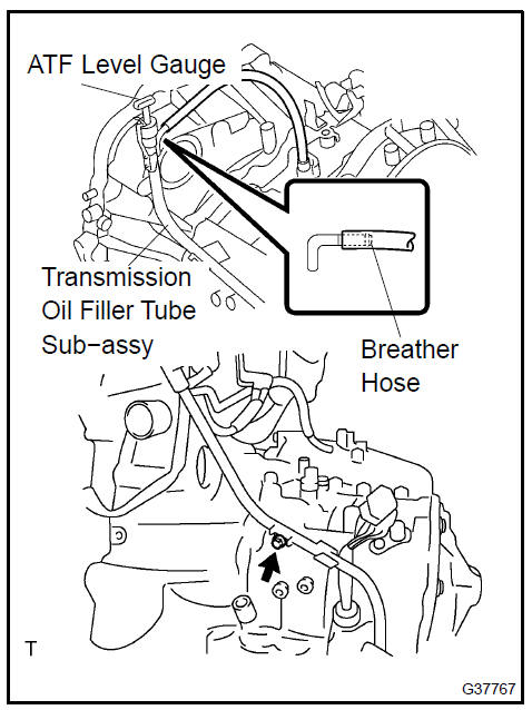 Remove transmission oil filler tube sub-assy