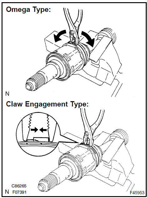 Remove front axle inboard joint boot LH No.2 clamp