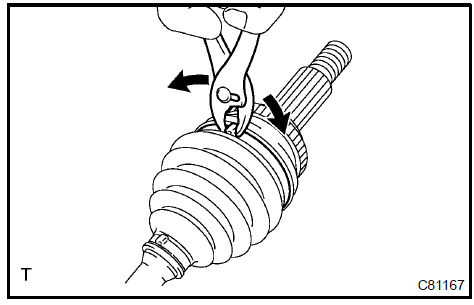 Remove front axle outboard joint boot LH no.2 Clamp