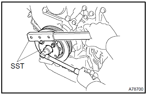 b. Using SST and the pulley bolt, remove the pulley.