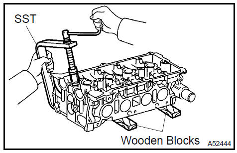 c) Using a plastic−faced hammer and a discarded valve with