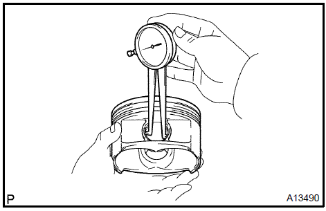 b. Using a micrometer, measure the piston pin diameter.