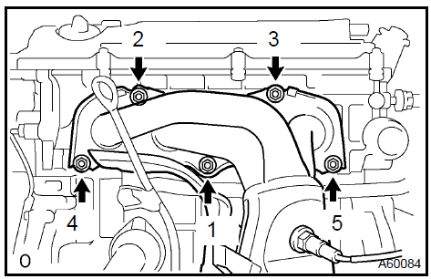 b. Install the No. 1 and No. 2 exhaust manifold stays with the